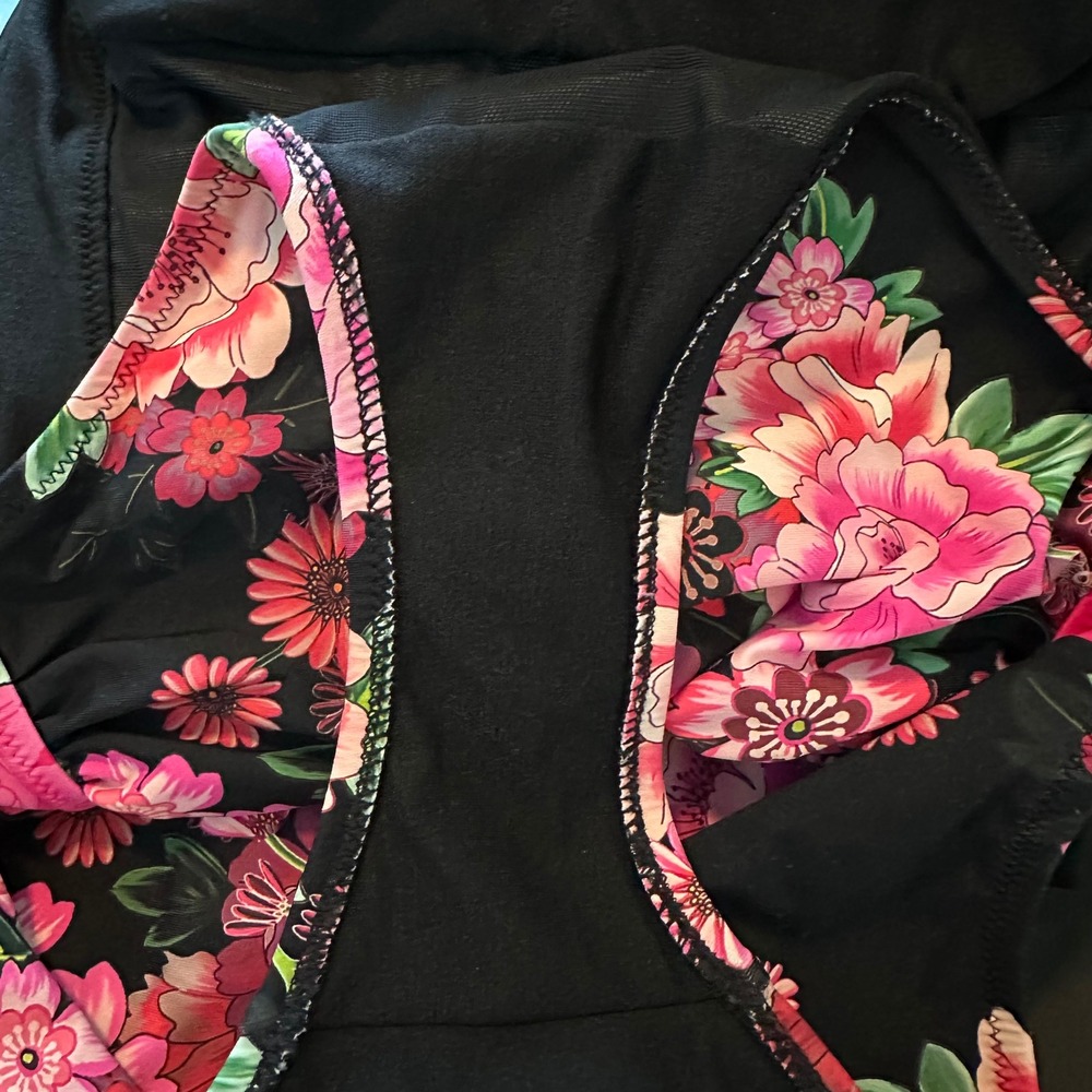 Johnny Was Blum Ruched One Piece Swimsuit Floral Black Pink CSW5824-N Mens XS - Picture 7 of 9
